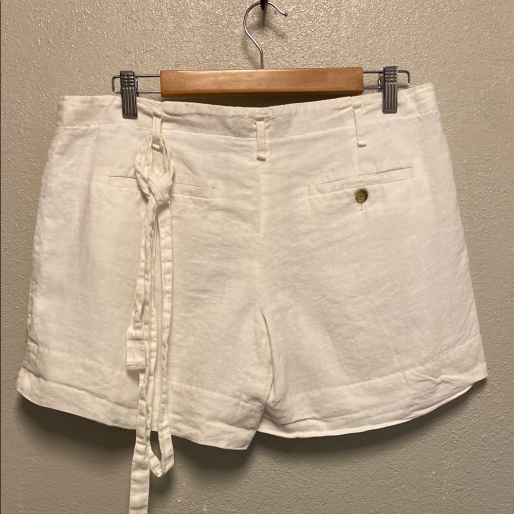 LOFT White Tailored 100% Linen Summer Shorts with Belt 3472 - Picture 4 of 7